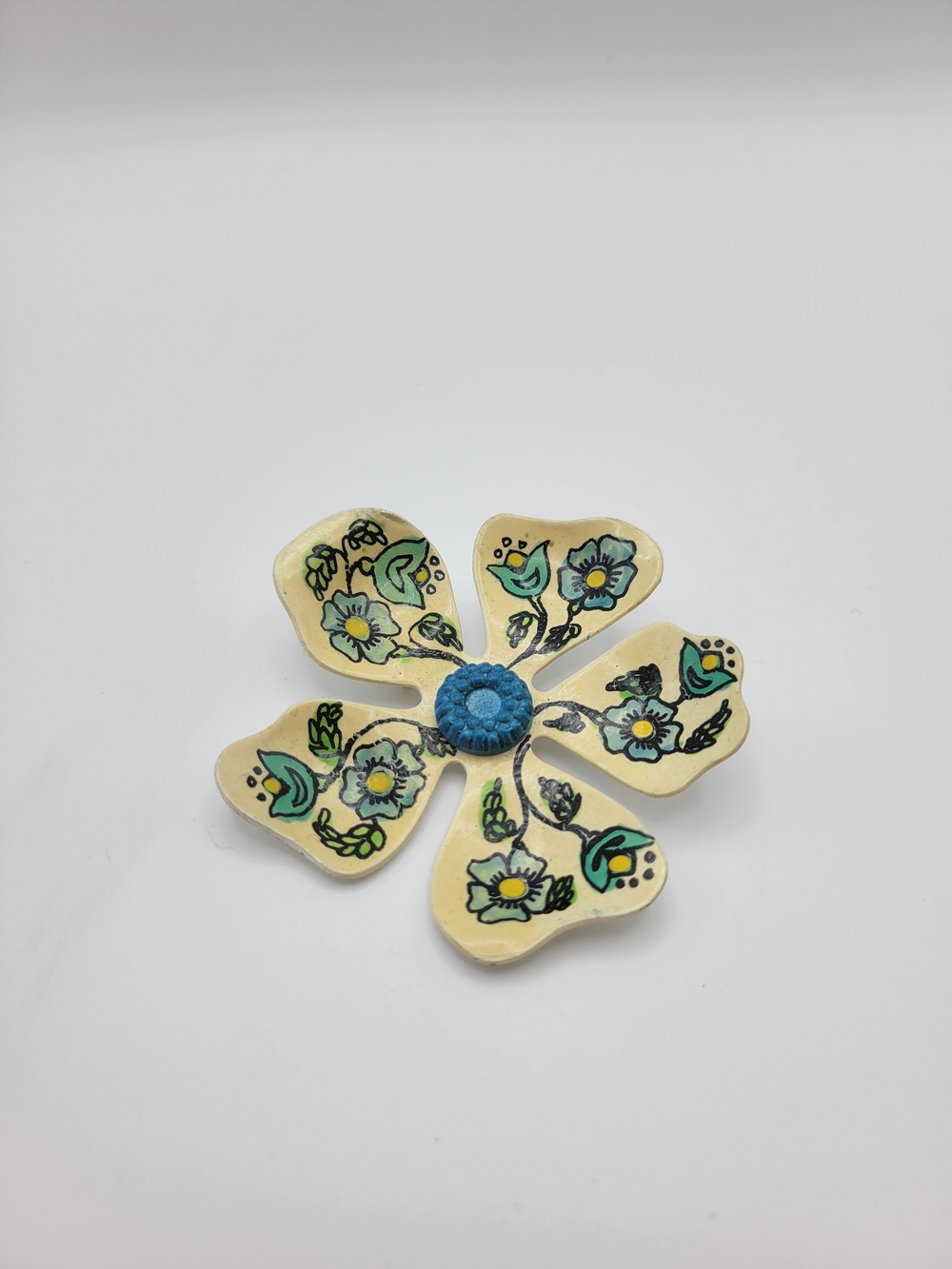 Vintage Western Germany White Hand Painted Large Flower Brooch
